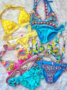 Bathing Suit Bundle 4 Full Bikinis ~ 8 pieces Polka Dot STRIPE Boho Mix & Match
